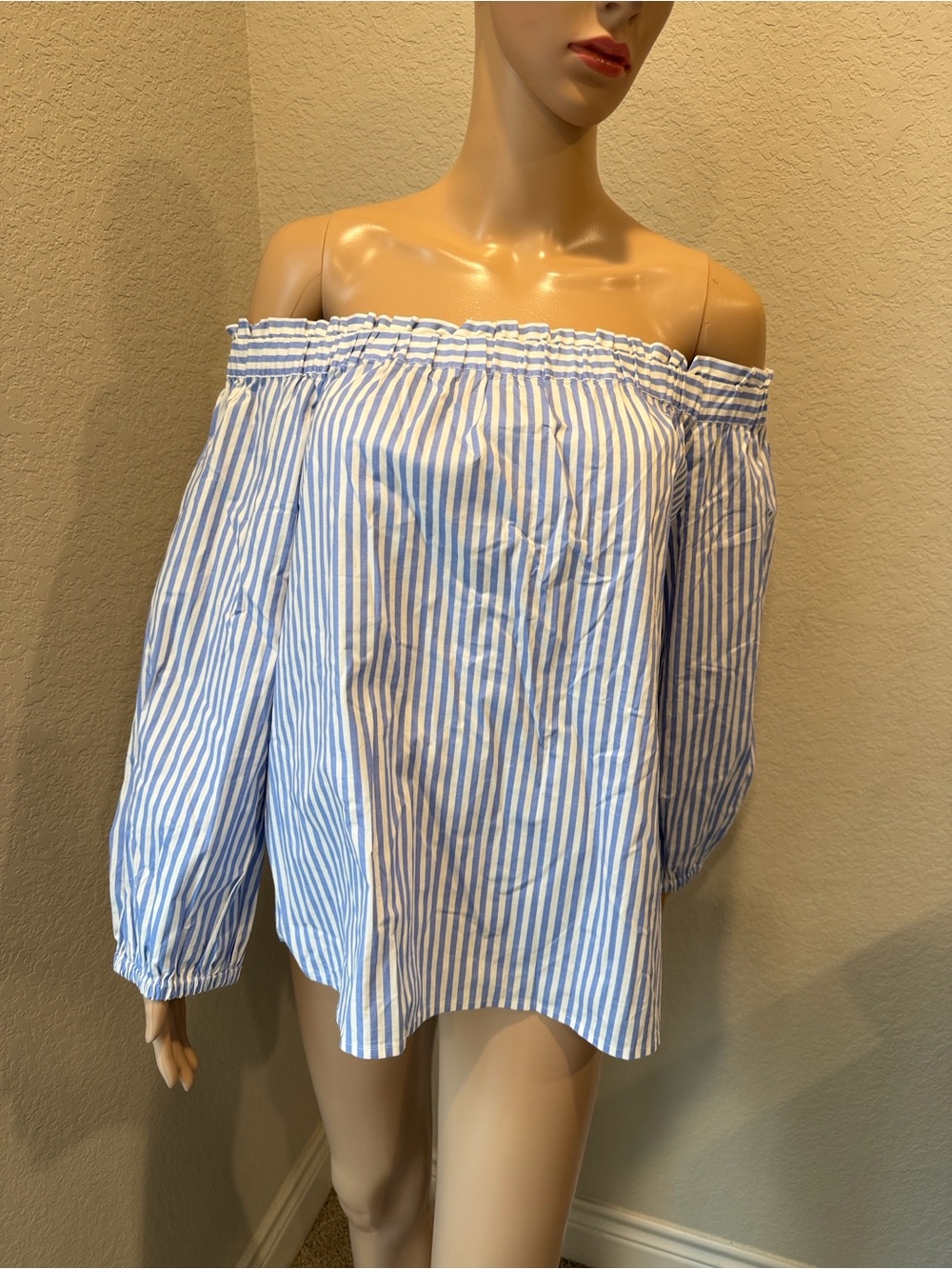 NWOT J.Crew Off-Shoulder Blue & White Striped Women’s Top